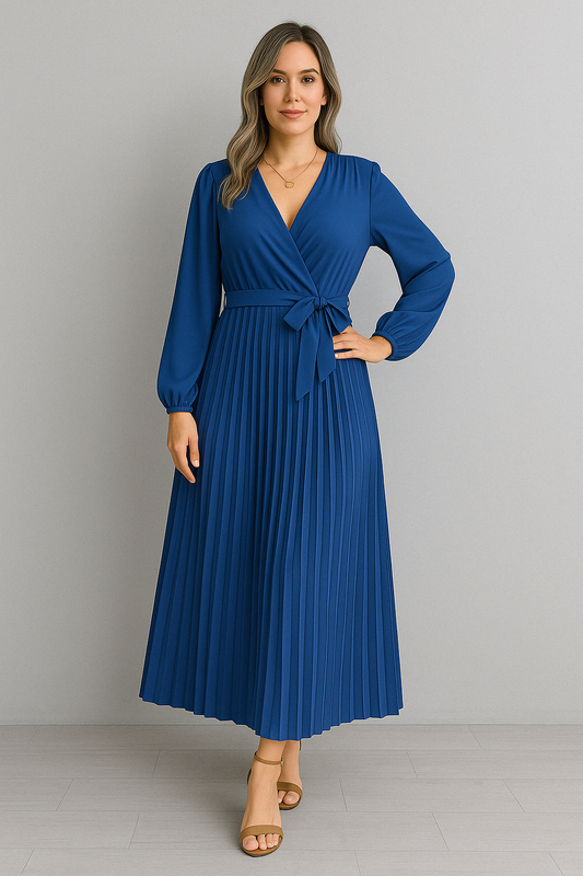 Riley™- Elegant V-Neck Pleated Maxi Dress.