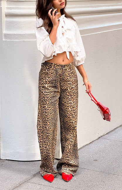 Malou - Leopard Print Straight Fit Jeans