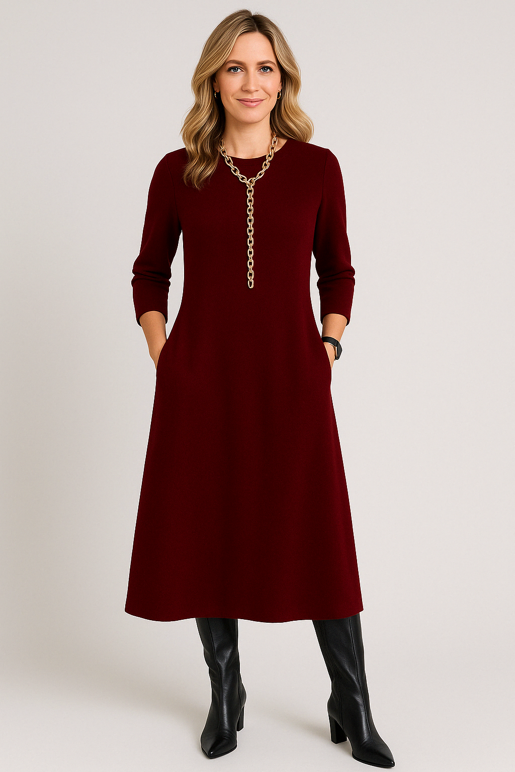 Sasha™ - Elegant Solid Midi Dress