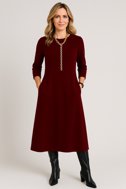 Sasha™ - Elegant Solid Midi Dress