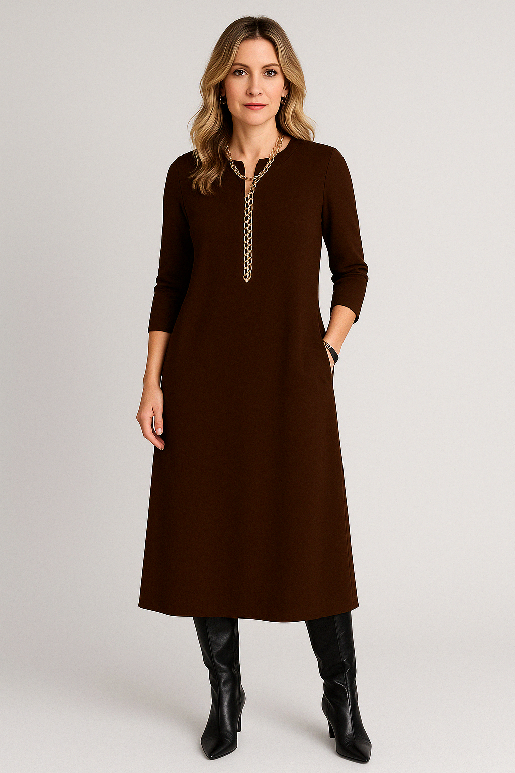 Sasha™ - Elegant Solid Midi Dress