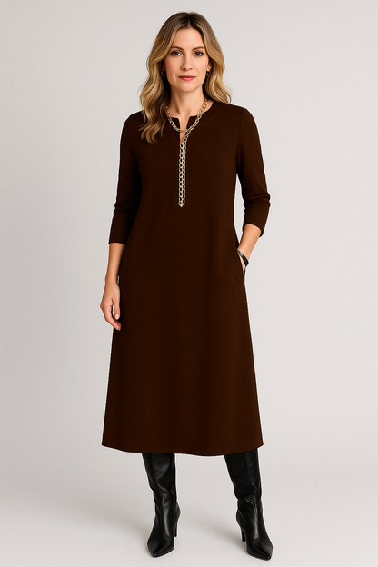 Sasha™ - Elegant Solid Midi Dress