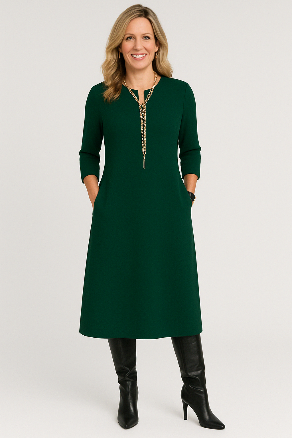 Sasha™ - Elegant Solid Midi Dress