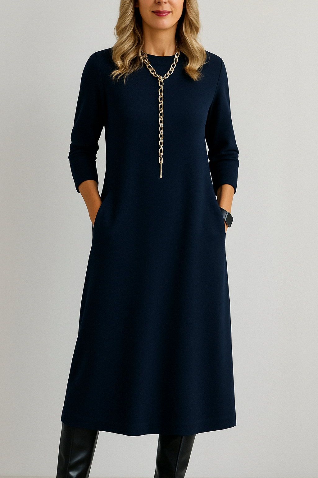 Sasha™ - Elegant Solid Midi Dress